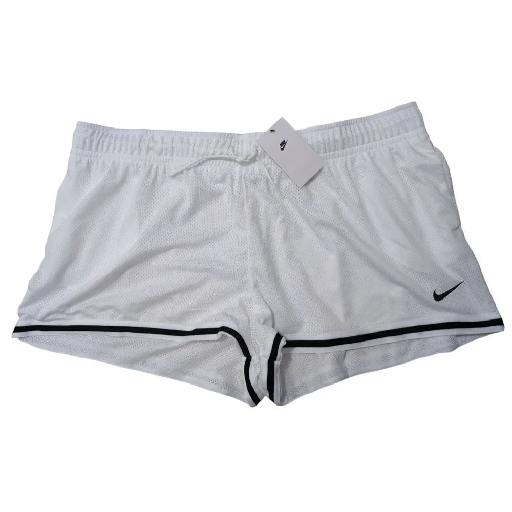 Nike Sportswear Essentials Mesh Mid-Rise Shorts Womens XXL‎ White Loose Fit